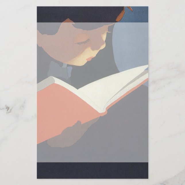 Vintage Barn som läser en Bok från Bibliotek (Framsida)