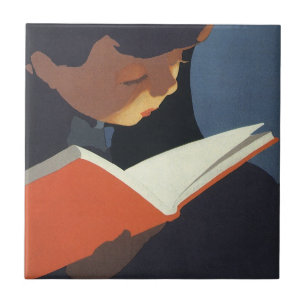 Vintage Barn som läser en Bok från Bibliotek Kakelplatta