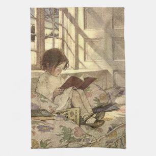 Vintage Barn som läser en bok, Jessie Willcox Smit Kökshandduk