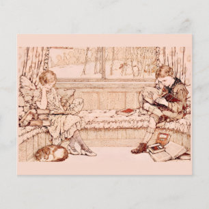 Vintage Barn som läser mysillustration Flygblad