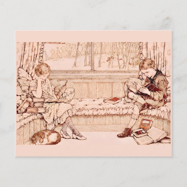 Vintage Barn som läser mysillustration Flygblad (Framsidan)