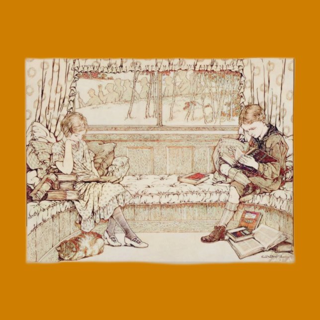 Vintage Barn som läser mysillustration Inbjudan Vykort (Skapare uppladdad)