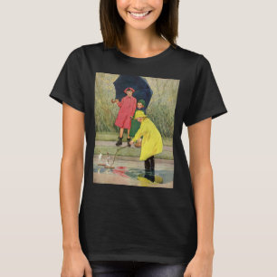 Vintage Barn som leker i pölar "En regnig dag" Tee Shirt