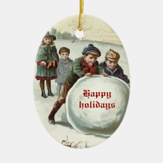 Vintage Barn som leker på vintern Julgransprydnad Keramik