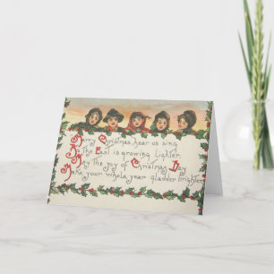 Vintage Barn som sjunger julhälsningar Helgkort