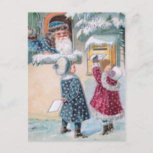 Vintage Barn som skickar Brev till Santa i Snö Vykort