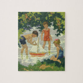 Vintage Barn som spelar Leksak Sailboat Sailboat S Pussel
