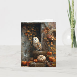 Vintage Barn Uggla och Barn Wood Autumn Vert Blank Anteckningskort