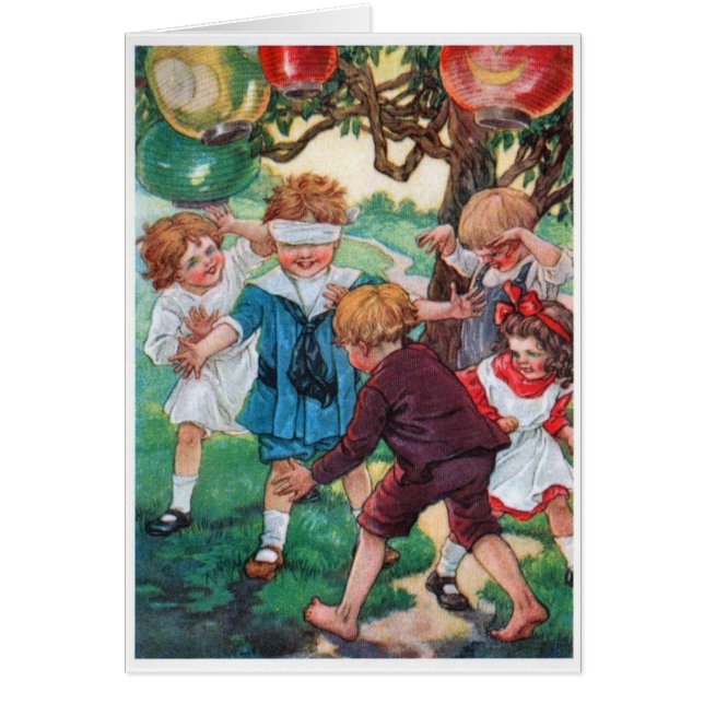 Vintage - Barn vid uppspelning. Hälsningskort (Framsidan)