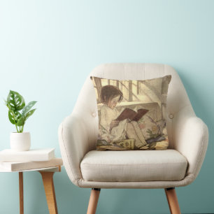 Vintage Barnbarn som läser en bok, Jessie Willcox Kudde