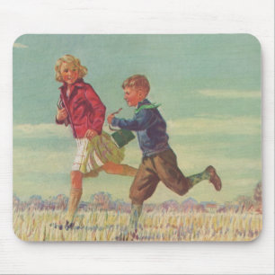 Vintage Barnbarn Springer till Skolan med Böcker Musmatta