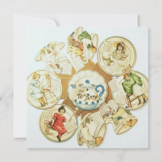 Vintage Barnens Tea Party Inbjudningar (Framsida)
