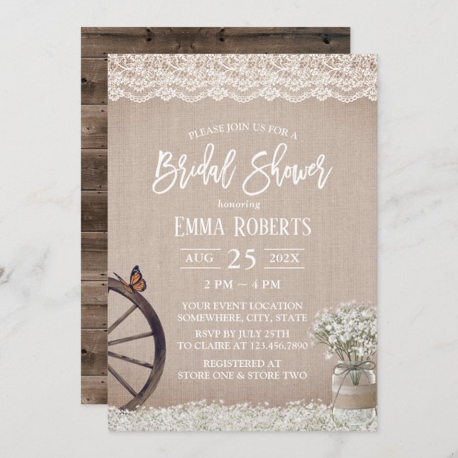 Vintage Barnets utandning Flower Burk Möhippa Inbjudningar (Fram/baksida)