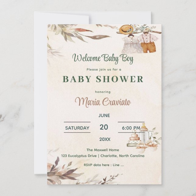 Vintage barnkläder baby shower inbjudan (Framsida)