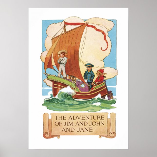 Vintage Barns båtillustration Poster (Framsidan)