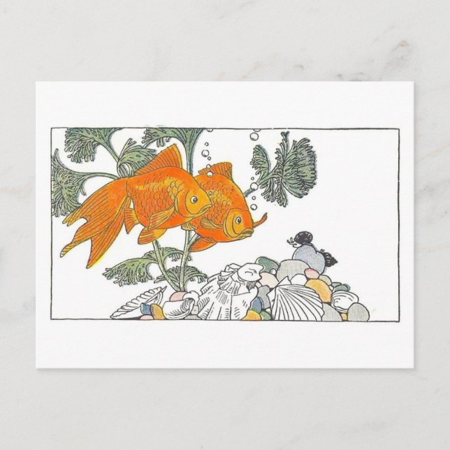 Vintage Barns Bok Illustration Goldfish Vykort (Framsida)