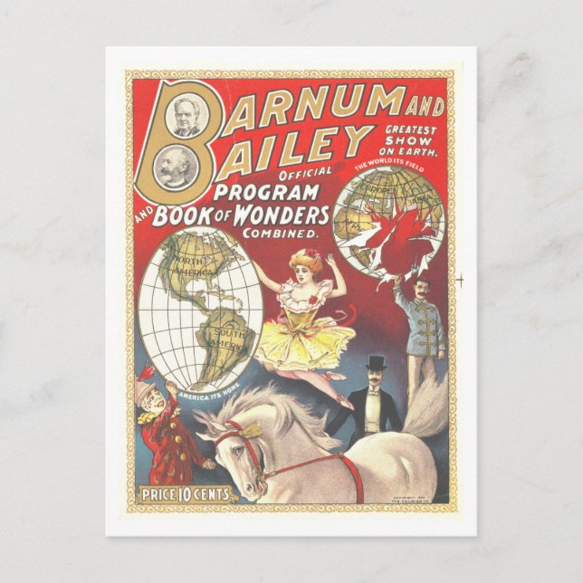 Vintage Barnum & Bailey Advertisement Lithograph Vykort (Framsida)