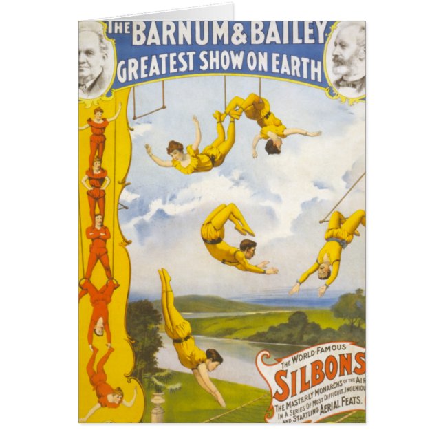 Vintage Barnum och borggårdcirkus Hälsningskort (Framsidan)