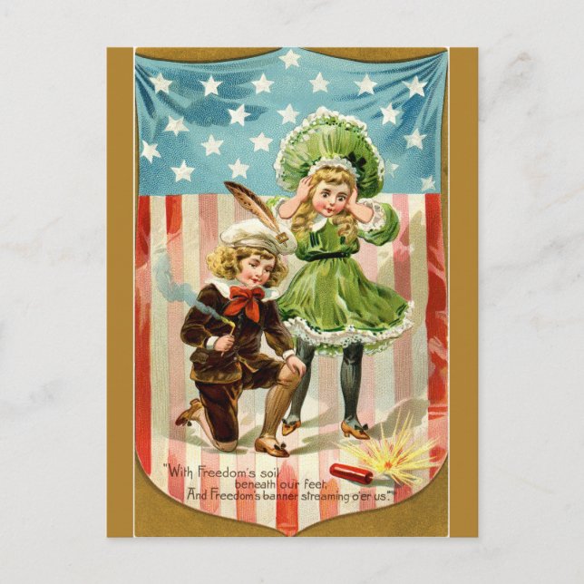 Vintage Barnung Som Tänder en Smällare Vykort (Framsida)