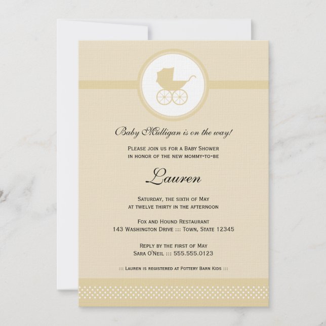 Vintage Barnvagn Baby Shower Inbjudningar (Framsida)