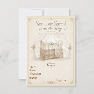 Vintage Barnvagn Baby Shower Inbjudningar