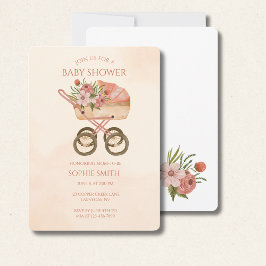 Vintage Barnvagn Blommig Bebis Shower Inbjudningar