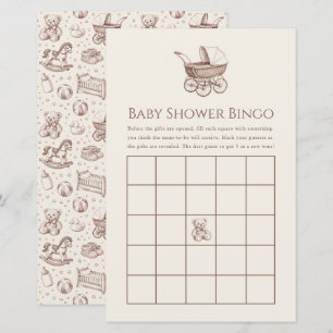 Vintage Barnvagn Brun Elfenben Baby Shower Bingo S