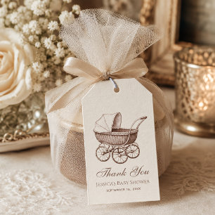 Vintage Barnvagn Brun Tack Baby Shower Presentetikett