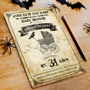Vintage Barnvagn Halloween Baby Shower Inbjudningar