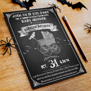 Vintage Barnvagn Halloween Baby Shower Inbjudningar