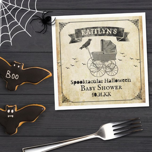 Vintage Barnvagn Halloween Baby Shower Pappersservett (Skapare uppladdad)