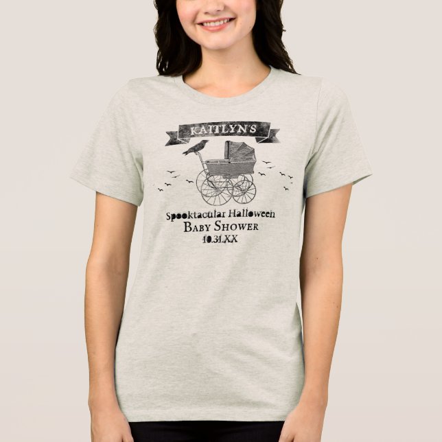 Vintage Barnvagn Halloween Baby Shower T Shirt (Framsida)