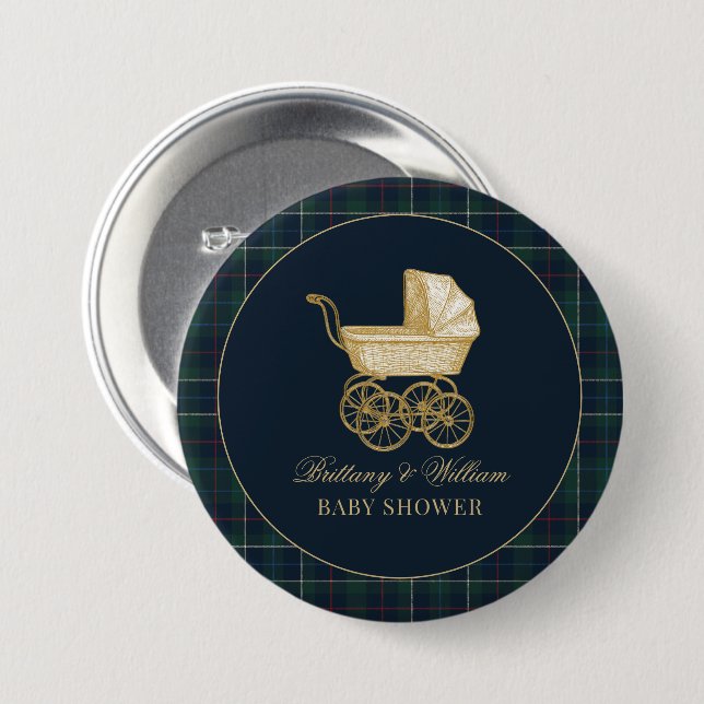 Vintage barnvagn Klassisk baby shower  Knapp (Framsida & baksida)