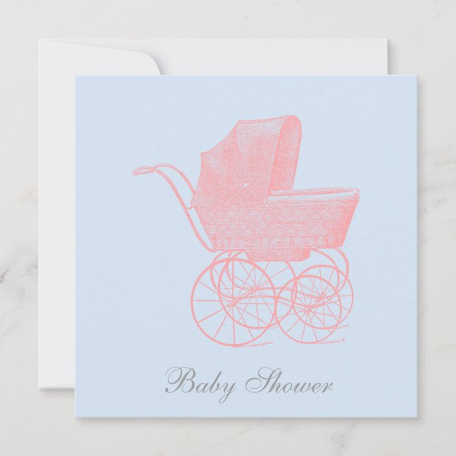 Vintage barnvagn Könsneutral baby shower Inbjudningar (Framsida)