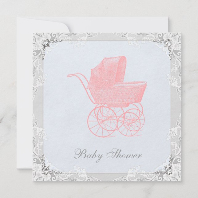 Vintage barnvagn Könsneutral baby shower Inbjudningar (Framsida)