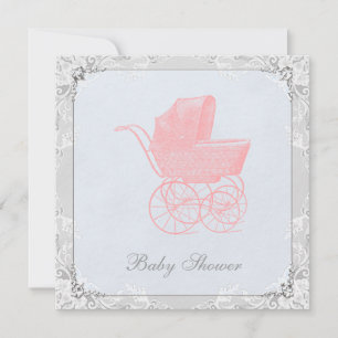 Vintage barnvagn Könsneutral baby shower Inbjudningar
