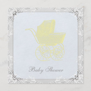 Vintage barnvagn Könsneutral baby shower Inbjudningar