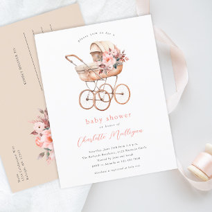 Vintage barnvagn Könsneutral baby shower Vykort