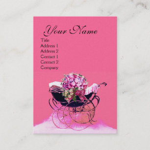 VINTAGE BARNVAGN MED BLOMMOR BABYSHOWER,pärlpappe Visitkort