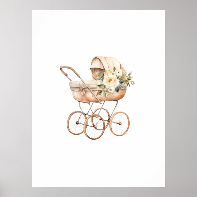 Vintage barnvagn med blomsterbukett poster (Framsidan)