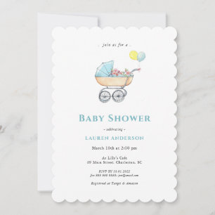 Vintage barnvagn Pojke Baby Shower Inbjudningar