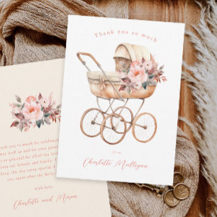 Vintage barnvagn Rosa blommig baby shower Tack Kort