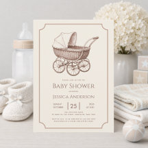 Vintage barnvagn Sepia Baby Shower-inbjudan