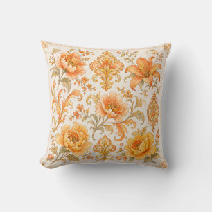 Vintage Barock Blommönster – Varmt Orange/Guld Kudde