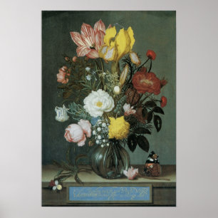 Vintage Barock, Blomsterbukett i Glasvas Poster