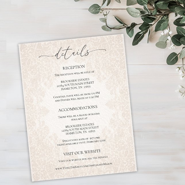 Vintage Barock Bröllopsdetaljer Bifogad Kort (Vintage Baroque Wedding Details Enclosure Card)