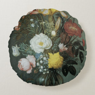 Vintage Barock, Bukett Blommor i Glasvas Rund Kudde