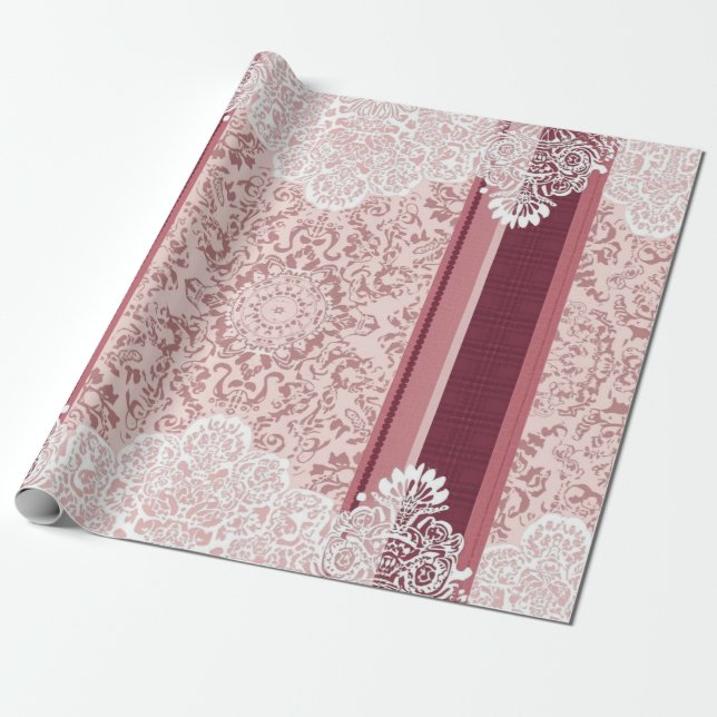 Vintage Barock Damasch Presentpapper (Utrullad)