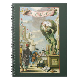 Vintage Barock Era Atlas Frontespis Världskarta Anteckningsbok Med Spiral