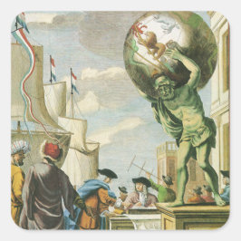 Vintage Barock Era Atlas Frontespis Världskarta Fyrkantigt Klistermärke